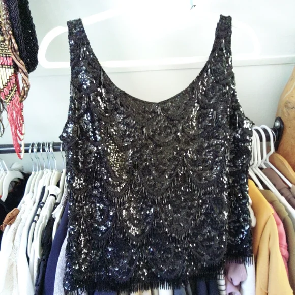 Vintage beaded lined black tank top blouse - Picture 3 of 7